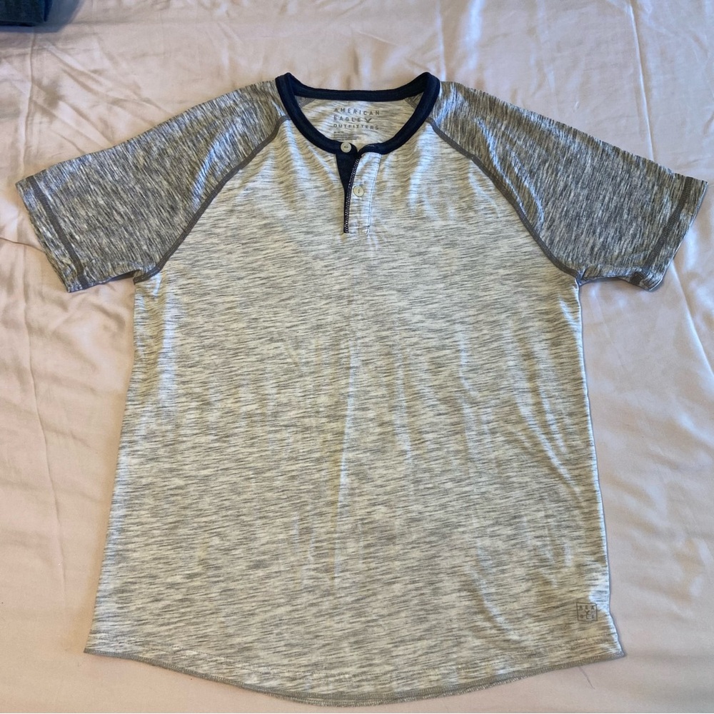 American Eagle Outfitters Black and Gray Raglan Henley